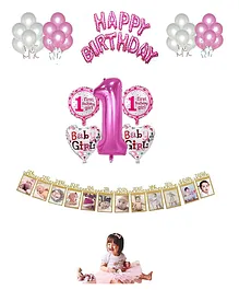 Khurana Decorative First Birthday Decoration Set Pink - Pack of 106