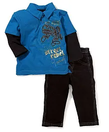 Little Rebels 2 Piece Pant & T-Shirt Set - Blue & Black