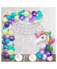 Party Propz Unicorn Theme Birthday Decorations Combo Multicolour - Pack Of 65