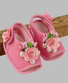 Daizy Flower and Pearl Detailing Sandal Style Booties - Pink