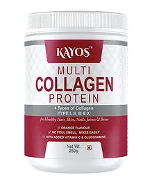 Kayos Multi Collagen Protein Powder Type I, II, III & X with Vitamin C & Glucosamine - 250 gm