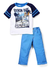 Nannette Byron Bay Print T-Shirt & Jeans Set - White & Blue