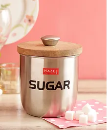 HAZEL Stainless Steel Sugar Jar Storage Canister Container With Wood Lid & Knob - 1325 ML