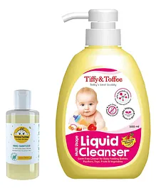 Tiffy & Toffee Non Alcoholic Lemon Flavour Hand Sanitizer & Multipurpose Liquid Cleanser Combo - 100 ml & 500 ml