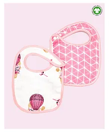 Theoni Organic Muslin Snap Button Printed Bibs Pack of 2 - Pink