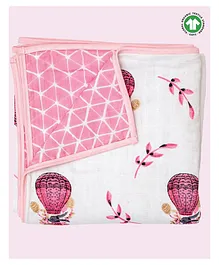 Theoni 100% Organic Muslin Reversible Printed Blanket - Pink