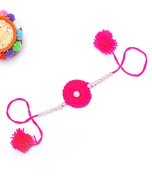 MayRa Knits Hand Knitted  Pearl Embellished Crochet Rakhi-Pink