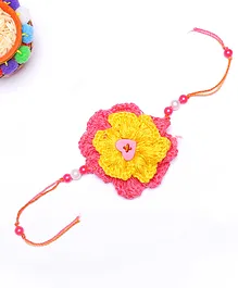 MayRa Knits Hand Knitted Flower Design Crochet Rakhi-Pink