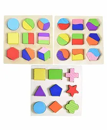 Wishkey Wooden Colourful Geometry Puzzle - Pack of 3 