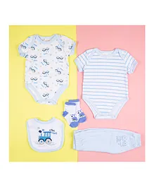 Baby Moo Infant Clothing Gift Set Construction Vehicle PrintPack of 5 - Blue 