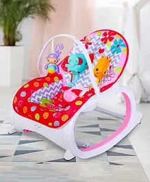 Baby Moo Portable Rocker With Overhead Toy Arch - Red & Pink