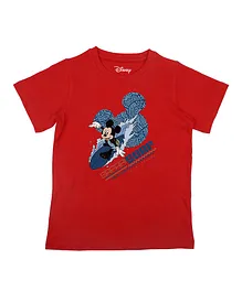 Disney By Crossroads Half Sleeves Mickey Mouse Printed Tee - Red