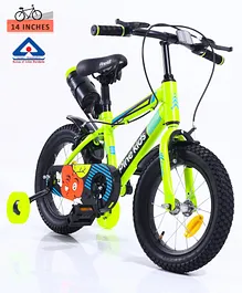 Pine Kids Rubber Air Tyres 99% Assembled Bicycle with 14 Inch Wheels - Green (Training wheel Color May Vary) 