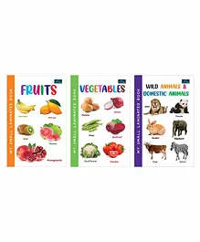 My Small Laminated Book of Fruits Vegetable and Wild Animals Set of 3 - English 