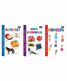 My Small Laminated Book of Alphabets Numbers and Varnamala Set of 3 - Hindi English 