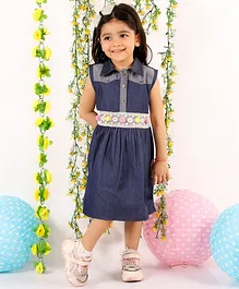 Little Bansi Sleeveless Pom Pom Embellished Collared Dress - Blue