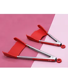 iLife 2 in 1 Non-Stick Silicone Spatula Tong Pack of 2 - Red