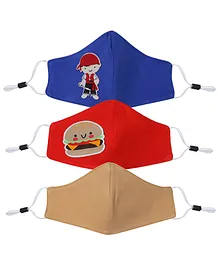 D'chica Bro Set Of 3 2 Ply Assorted Colors Cotton Masks For Boys Burgers & Pirates - Assorted