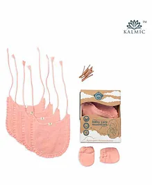 Kalmic Manjistha Hand Dyed Organic Baby Bibs Pack Of 6 & Free Pair of Mittens - Pink