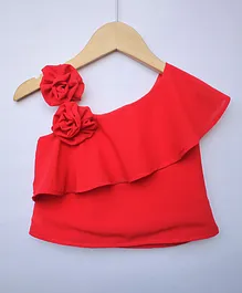 Many Frocks & Sleeveless Rose Embellished Top - Red