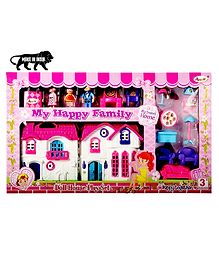 Planet of Toys Double Sided Dolls House &amp; Play Set with Furniture &amp; Accessories - Multicolor
