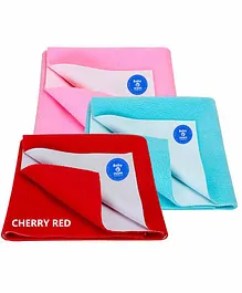 BABY & MOM COMPANY® Combo Waterproof Bed Sheet, 3 Small Size - Red, Sea Blue & Pink