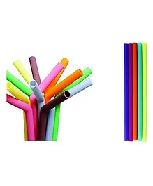 iLife Reusable Big & Small Straws Extra Long Wide Multicolour - Pack of 14