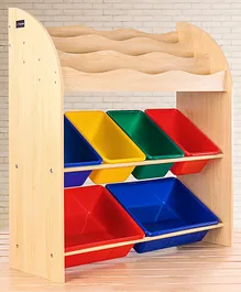 PineKids Multipurpose 3 Layer Shelves & Bins Storage Organizer  Maple - Multicolor