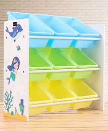 Pine Kids 9 Bins Storage Organizer  - Sky Blue Green Yellow