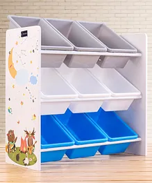 Pine Kids 9 Bins Storage Organizer  - White Grey Blue