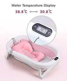 Foldable Bathtub with Cushion and Thermometer - Pink