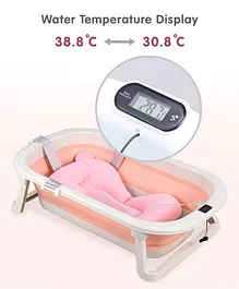 Foldable Bathtub with Cushion and Thermometer - Pink