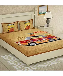 Divamee 100% Pure Cotton Double Bedsheet with Pillow Covers Minion Print - Brown