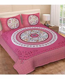 Divamee 100% Pure Cotton Double Bedsheet with Pillow Covers Floral Print  - Pink