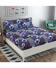 Divamee Cotton Double Bedsheet With Pillow Covers Printed - Purple