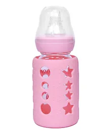 Tiny Tycoonz Glass Feeding Bottle with Protective Warmer Pink - 120 Ml