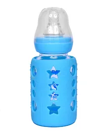 Tiny Tycoonz Glass Feeding Bottle with Protective Warmer Blue - 120 Ml