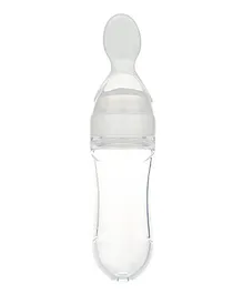Tiny Tycoonz Silicone Squeezy Food Feeder Bottle With Spoon White - 90ml