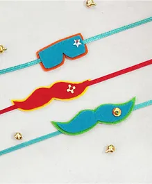 Lime By Manika Set Of 1 Glasses & 2 Moustache Rakhis - Blue & Red