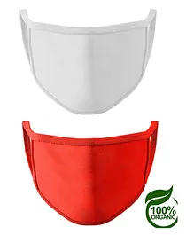 COCOON ORGANICS Soft Cotton Highly Breathable Pack Of 2 Masks - White And Red