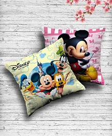 Fun Homes Microfiber Stuffed Reversible Cushion Mickey & Friends  Print Pack of 2 - Pink & Cream