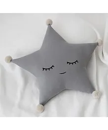 StyBuzz Star Shaped Cushion with Pom Poms - Grey
