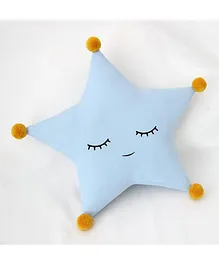 StyBuzz Star Shaped Cushion with Pom Poms - Blue