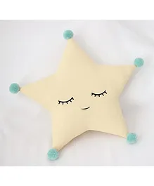 StyBuzz Star Shaped Cushion with Pom Poms - Yellow