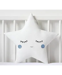 StyBuzz Star Shaped Cushion with Pom Poms - White