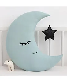 StyBuzz Crescent Moon Plush Velvet Cushion with Hanging Star - Blue 