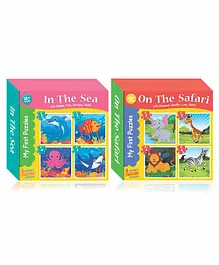 Art Factory In The Sea & On The Safari Animals Jigsaw Puzzle Combo of 2 with 4 Puzzles - 15 Pieces Each