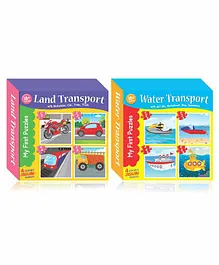 Art Factory Land & Water Transport Jigsaw Puzzle Combo of 2 with 4 Puzzles - 15 Pieces Each