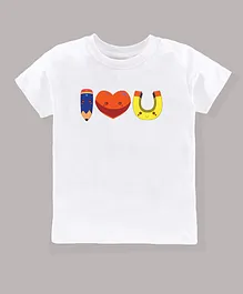 KAVEE Half Sleeves I Love You Printed Bio Wash 100 % Cotton Tee - White