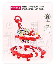 Babyhug Rabit Walker cum Rocker With Parental Push Handle - Red (Seat Print & Color May Vary)